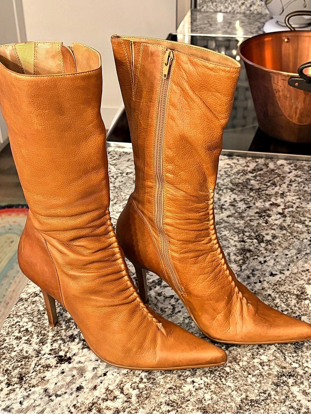 Steve Madden Leather Knee-High Heeled Boots in burnt Orange